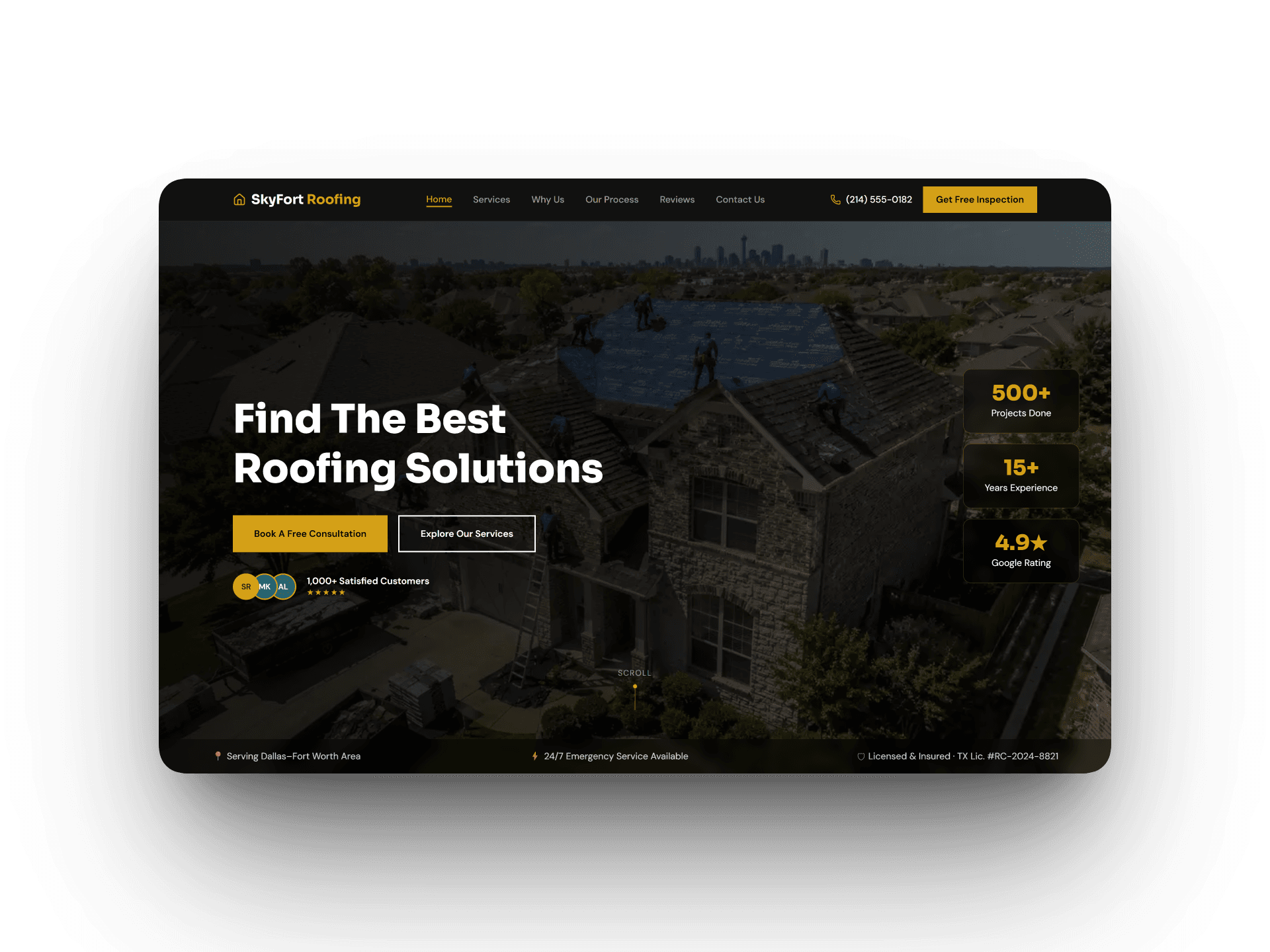 SkyFort Roofing & Exteriors website screenshot